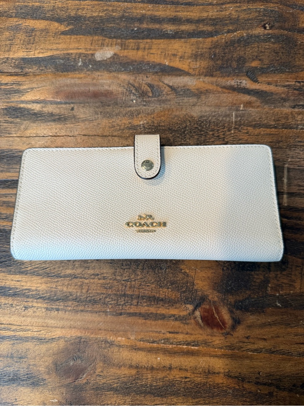 Coach Pebbled Leather Continental Wallet in Light Cream